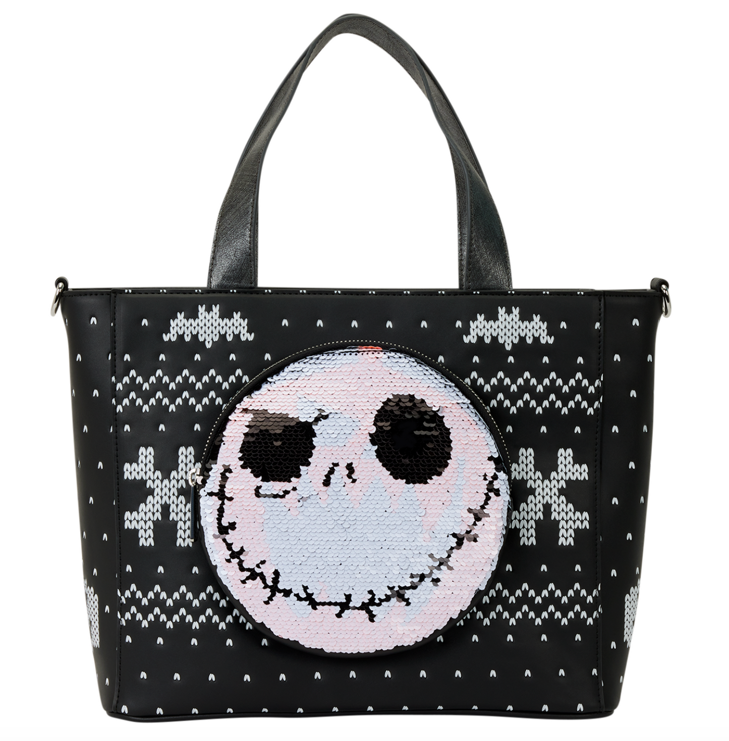 Loungefly The Nightmare Before Christmas Jack Skellington Reversible Sequins Tote Crossbody Bag with Coin Bag
