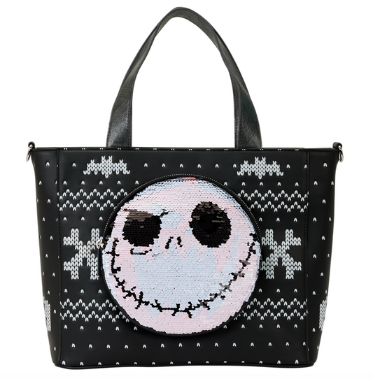 Loungefly The Nightmare Before Christmas Jack Skellington Reversible Sequins Tote Crossbody Bag with Coin Bag