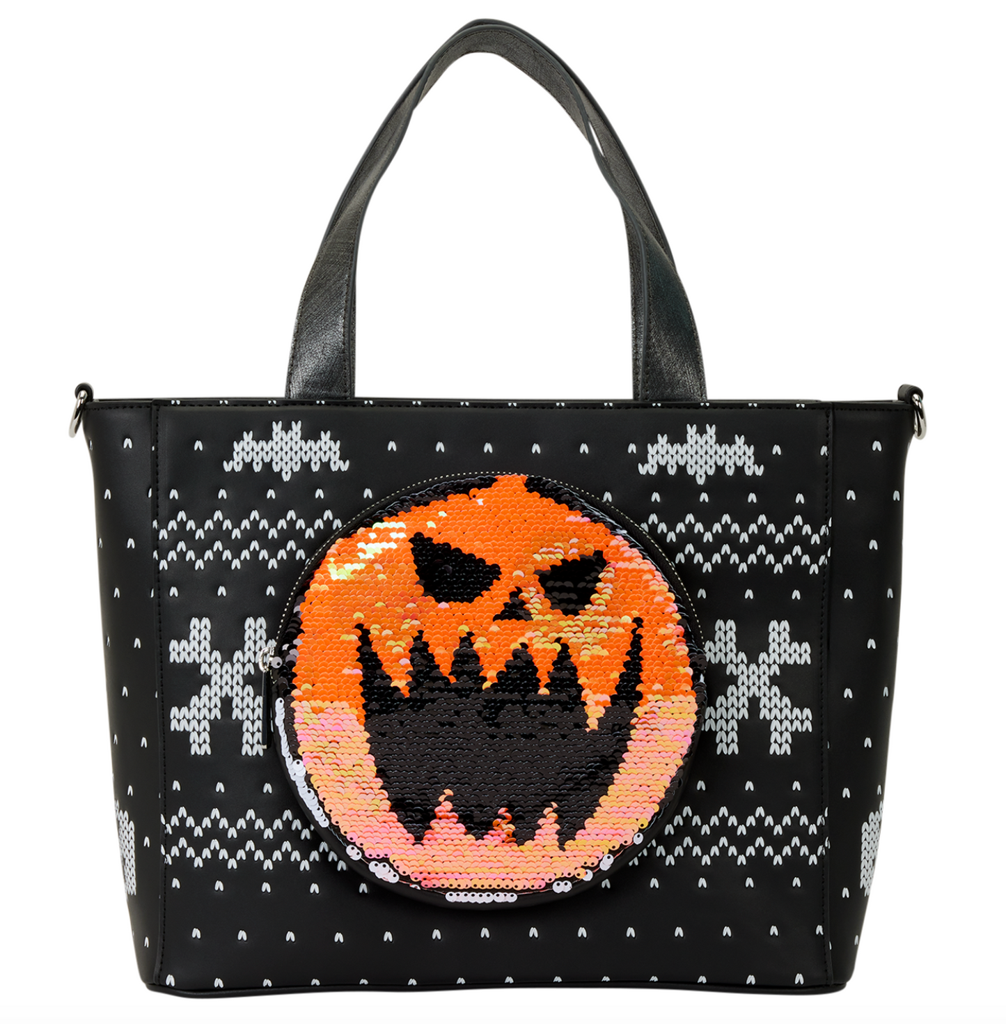 Loungefly The Nightmare Before Christmas Jack Skellington Reversible Sequins Tote Crossbody Bag with Coin Bag
