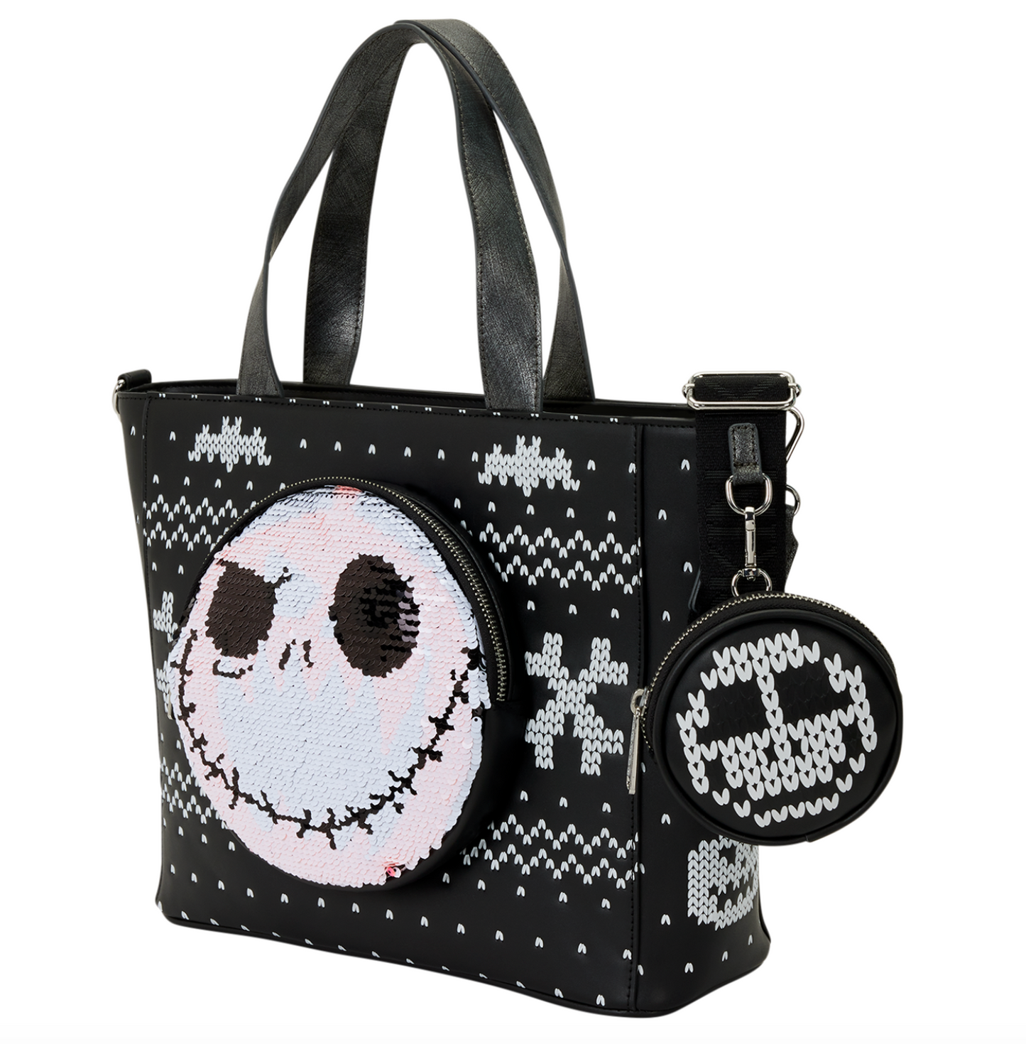 Loungefly The Nightmare Before Christmas Jack Skellington Reversible Sequins Tote Crossbody Bag with Coin Bag