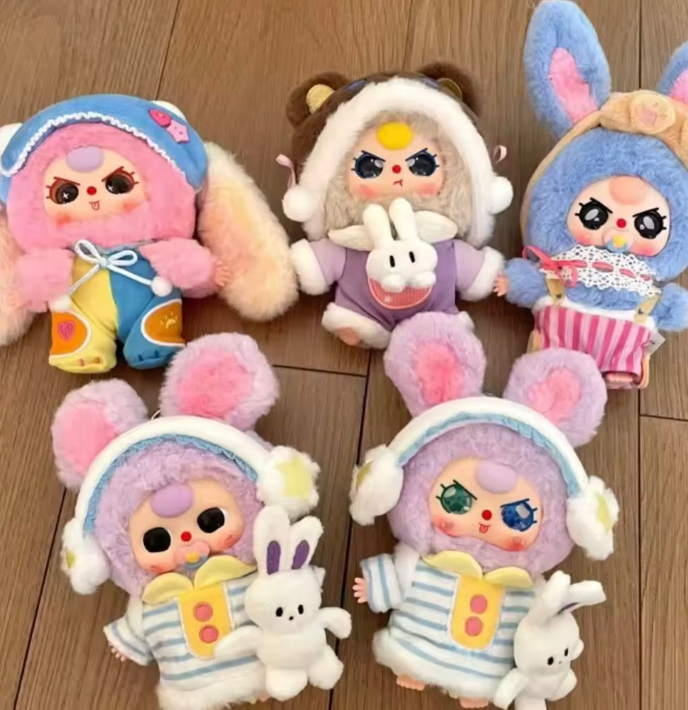 Cute Baby Three Sweet Dreams plush toy on bed cozy aesthetic soft stuffed animal gift for teens